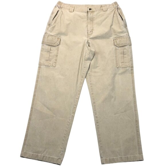 L.L. Bean Men's Cargo Pants 35x29 Khaki Tan Loose Fit Outdoors Casual Wide Leg - Picture 1 of 8